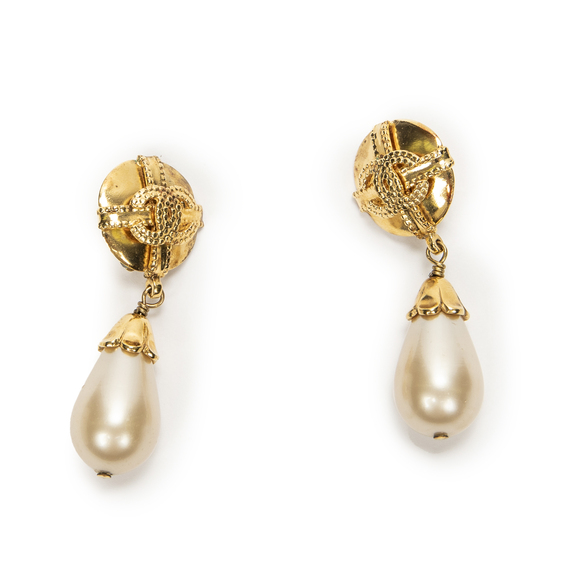 Chanel Jewelry - Chanel CC Faux Pearl Dangle Clip On Earrings